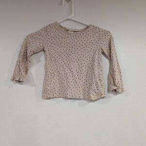 H&M L.O.G.G. Printed Long Sleeve Top Cream Navy Blue Size 6